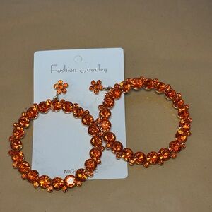 New! Orange Crystal Hoop Earrings